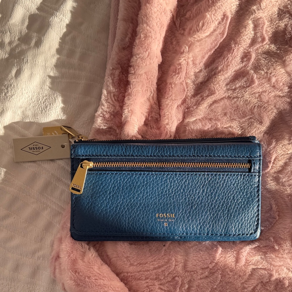 Price Drop!
Fossil  Blue Leather Wallet with Gold Accents